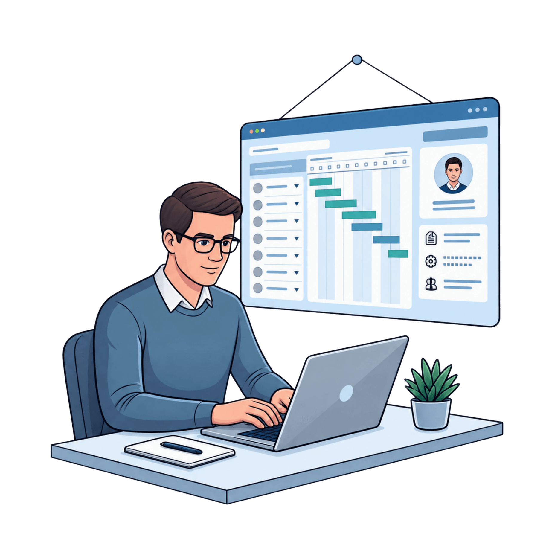 Custom software developer working with a project dashboard